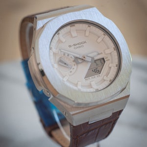 Casio Bespoke G-Shock GA-2100 Silver Metal Case - Full Stainless Steel Casing with White Dial