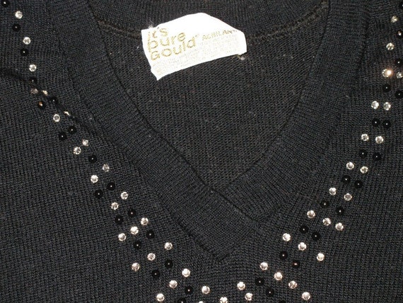 Vintage 1970s black sweater with rhinestones and … - image 2