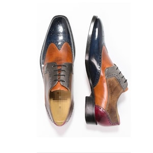 Men&#39;s Handmade Multi Color Dress Shoes | Bespoke Genuine Leather Wingtip Italian Leather Shoe | Oxford Style Lace Up Shoe