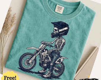 Comfort Colors Skeleton Motocross MX T-Shirt, Vintage Halloween Dirt Bike Gift
