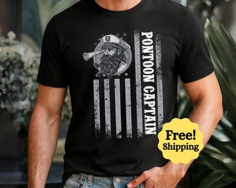 Funny Pontoon Captain T-Shirt: Vintage American Flag, Father's Day Gift