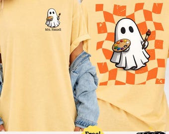 Comfort Colors® Custom Halloween Teacher T-Shirt, Spooky Ghost Teacher Personalized