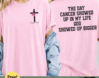 Custom Breast Cancer Awareness Christian T-Shirt, Pink Ribbon God Support Tee