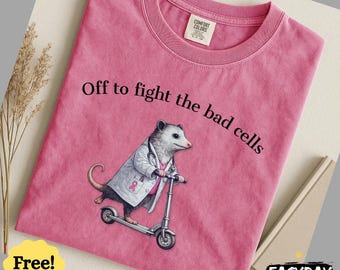 Off to fight the bad cells Opossum Nurse Breast Cancer Awareness T-Shirt, Pink Ribbon Support Squad