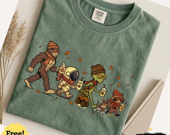 Comfort Colors Vintage Fall Bigfoot Cozy Season Raccoon Autumn Funny Thanksgiving Gift