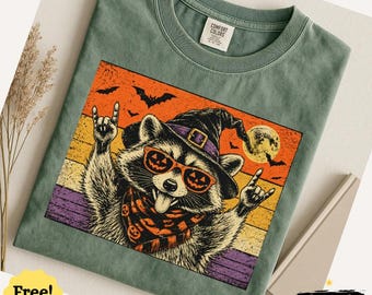 Comfort Colors Vintage Fall Season Spooky Ghost Raccoon Autumn Funny Halloween Gift
