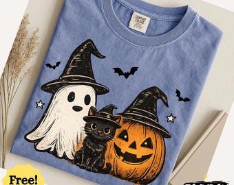 Comfort Colors Vintage Halloween Cat Spooky Ghost Shirt