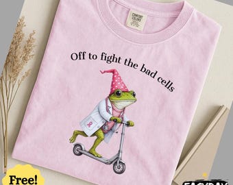 Off to fight the bad cells Frog Nurse Breast Cancer Awareness T-Shirt, Pink Ribbon Support Squad