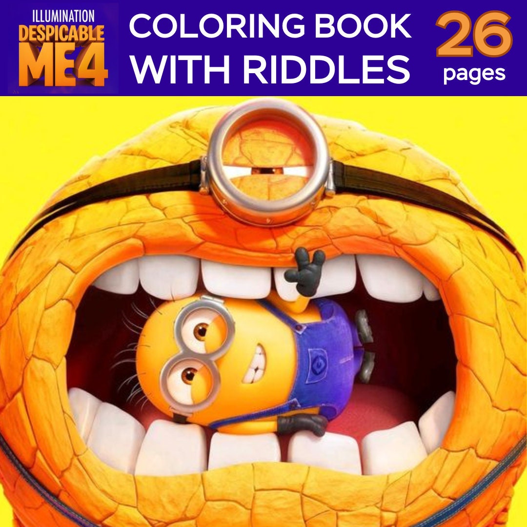Despicable Me 4 Coloring Book With Riddles, 26 Coloring Pages for Kids ...