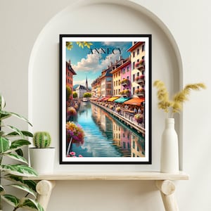 Annecy Travel Print - plakat podróżniczy Annecy - sztuka cyfrowa - dekoracje ścienne - Annecy Travel Print - Annecy - Alpy - Francja - plakaty miejskie