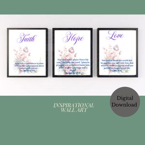 Faith, Hope, Love Digital Download | Printable Inspirational Wall Art | Set of 3