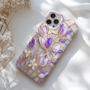 Purple Tulip Magsafe Phone Case: Faux Stained Glass Floral