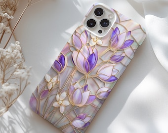 Purple Tulip Magsafe Phone Case: Faux Stained Glass Floral