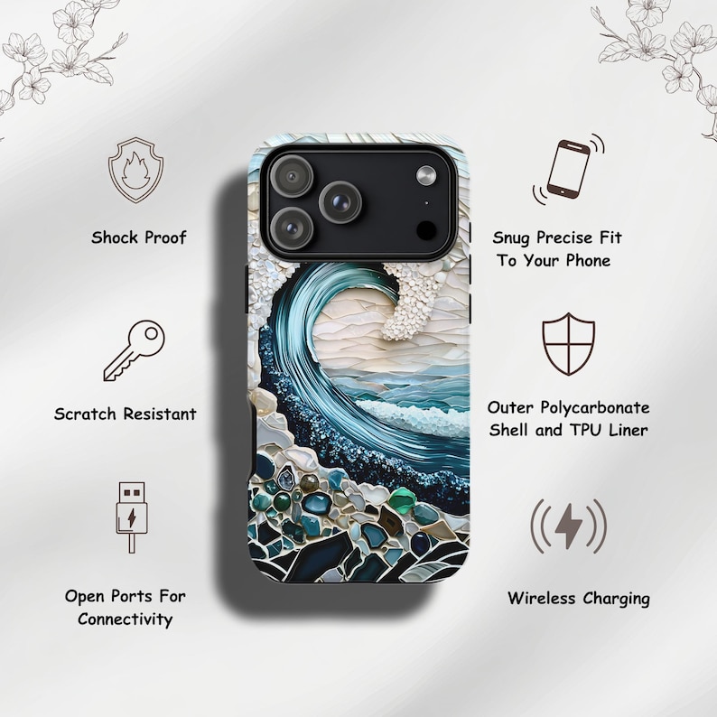 Ocean Wave MagSafe Case: Iridescent Turquoise Beach Design iPhone Cover 17 16 15 14 13 Pro Max, Mini, Galaxy s26 image 4