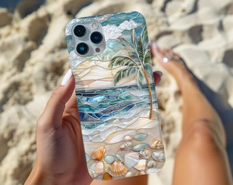 Stained Glass Ocean Waves Phone Case: Coastal iPhone 17, Galaxy s26 & Pixel