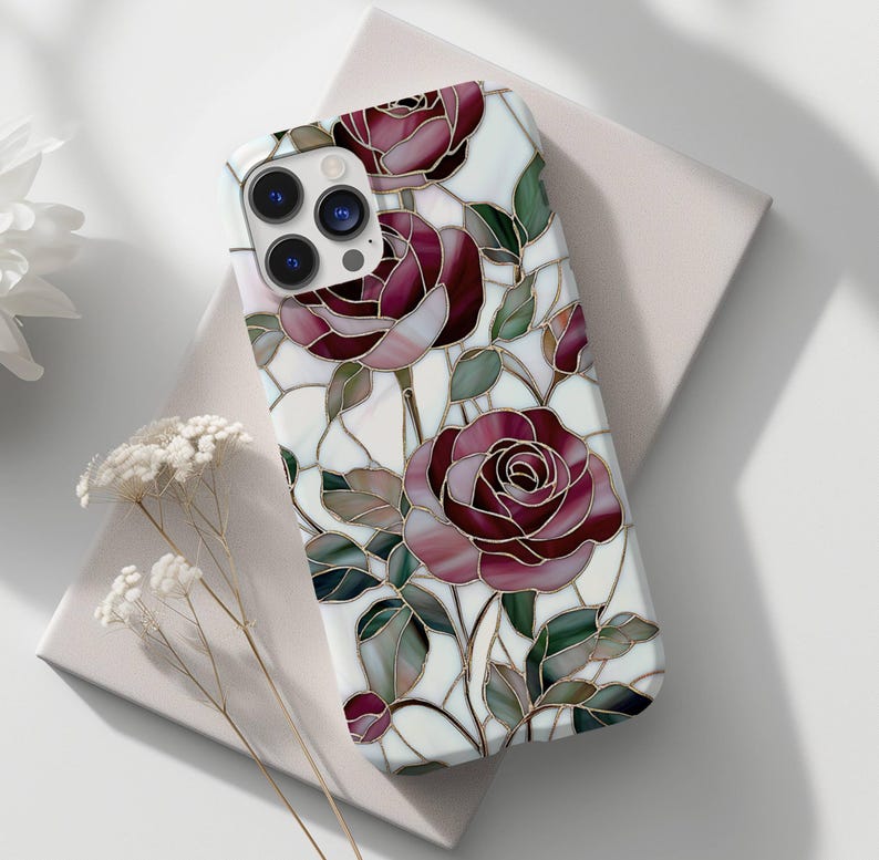 Stained Glass Rose Phone Case: Elegant Floral Cover for Iphone, Galaxy ...