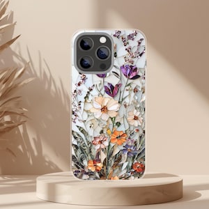 Mosaic Wildflower iPhone 16 Plus Case, Botanical Garden Design, MagSafe Compatible