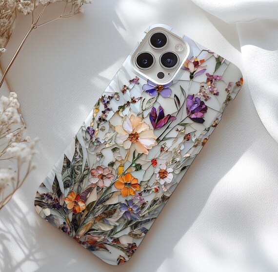 Wildflower Mosaic Phone Case, Botanical Floral Nature Print, iPhone, Galaxy, Pixel Cover