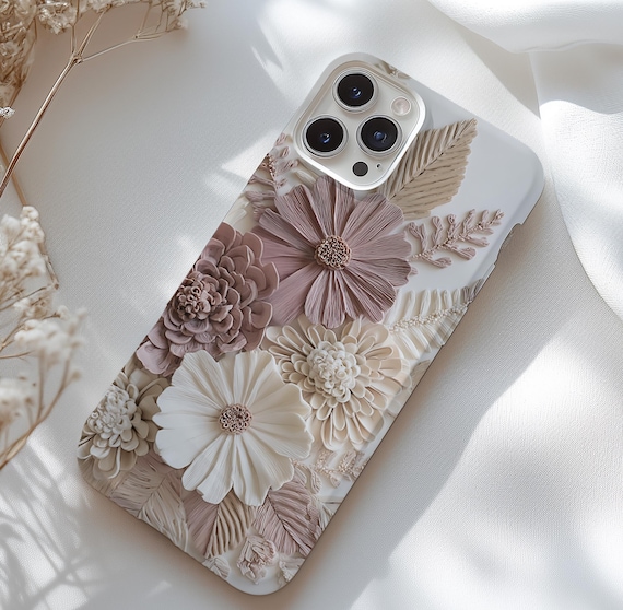 3D Embroidered Effect Magsafe iPhone Case | Botanical Flower Galaxy, Pixel Cover | Elegant Nature Gift for her