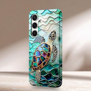 Stained Glass Sea Turtle Phone Case: Beach Coastal Design iPhone Galaxy s26 & Pixel