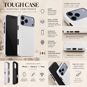 Puede incluir: Una funda de tel&eacute;fono blanca resistente con protecci&oacute;n de doble capa, resistente a ca&iacute;das, ara&ntilde;azos y manchas. Incluye recortes precisos para puertos, botones sensibles, protecci&oacute;n de c&aacute;mara y es compatible con carga inal&aacute;mbrica.