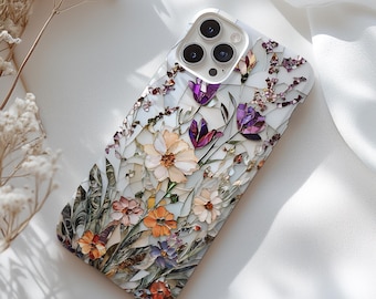 Wildflower Mosaic MagSafe iPhone Case, Botanical Floral, Vintage Garden, iPhone 17 16 15 14 13, Galaxy S26