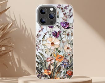 Mosaic Wildflower iPhone 16 Plus Case, Botanical Garden Design, MagSafe Compatible
