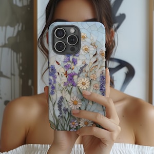 Floral Mosaic iPhone Case: Stained Glass Daisies & Lavender, MagSafe