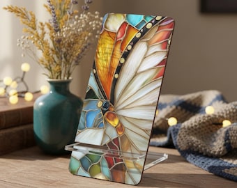 Butterfly Phone Stand – Stained Glass Effect, Artistic Colorful Smartphone Holder for Desk, Office, Home Décor & Unique Gift