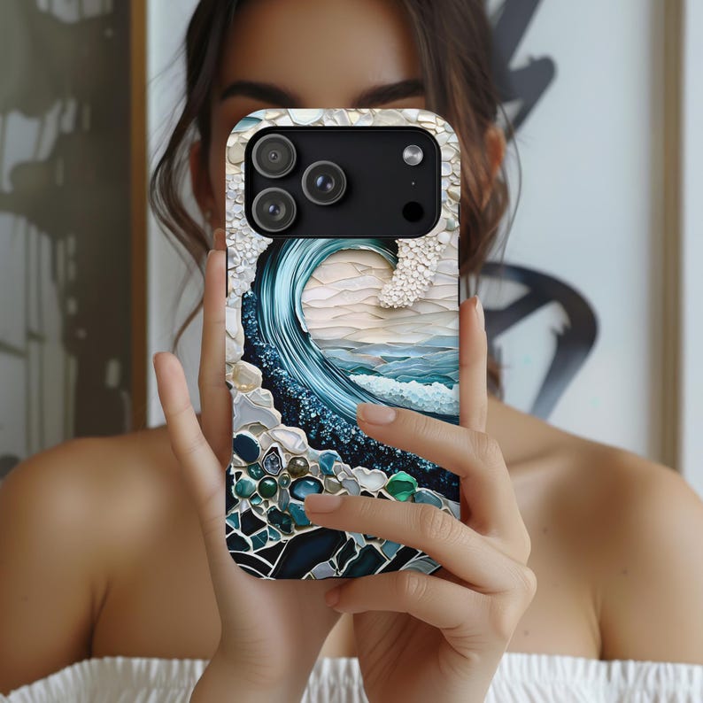Ocean Wave MagSafe Case: Iridescent Turquoise Beach Design iPhone Cover 17 16 15 14 13 Pro Max, Mini, Galaxy s26 image 3