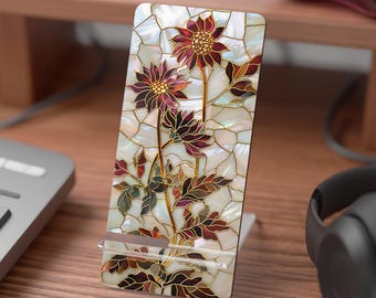 Chrysanthemum Floral Phone Stand, November Birth Flower Desk Organizer, Phone Holder, Home Office Accessory