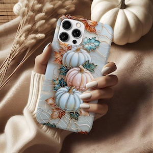 Funda Magsafe con diseño de calabaza y vitrales / Diseño floral otoñal / Funda resistente para iPhone Galaxy y Pixel