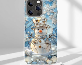 Snowman Magsafe Case: Faux Stained Glass Effect | Frosty Winter Wonderland for iPhone 17 16, Galaxy S25 Ultra, Pixel 9