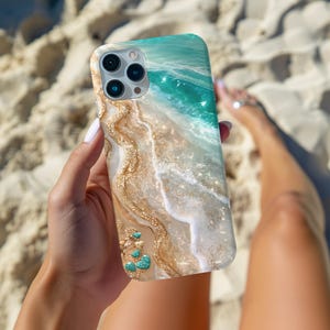 Stained Glass Ocean Waves Phone Case: Coastal iPhone 17, Galaxy