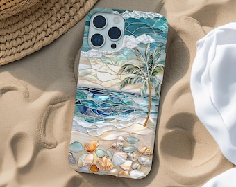 Ocean Wave Case, Coastal Palm Tree Stained Glass Pearl, iPhone 18 Galaxy 26 Pixel