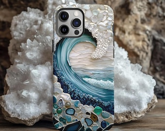 Turquoise and Crystal Ocean Effect Magsafe Phone Case | Iridescent Geode Wave | Gift for Ocean Lover |  iPhone 16 15 14 13