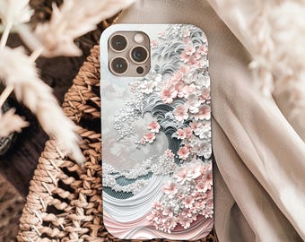 Cherry Blossom Magsafe iPhone Case: Grey & Blush Pink Floral Design for Galaxy Pixel