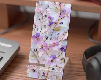 Cherry Blossom Lavender Phone Stand, Floral Desk Accessory, Botanical Holder, Gift for Her