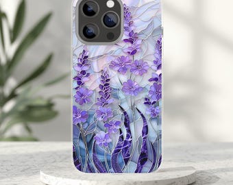 Lavender Stained Glass Magsafe iPhone Case: Floral Mosaic Garden iPhone 17, Galaxy s26, Pixel