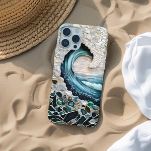 Ocean Wave MagSafe Case: Iridescent Turquoise Beach Design iPhone Cover 17 16 15 14 13 Pro Max, Mini, Galaxy s26
