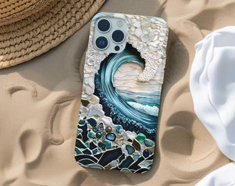 Ocean Wave MagSafe Case: Iridescent Turquoise Beach Design iPhone Cover 17 16 15 14 13 Pro Max, Mini, Galaxy s26
