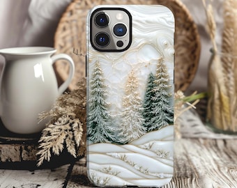 Winter Forest Phone Case: Mother of Pearl Stained Glass Effect