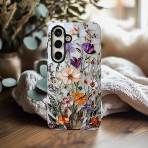 Étui de téléphone botanique vintage, fleurs pressées en mosaïque, pour iPhone, galaxie, pixel, cadeau de jardinier, accessoire de téléphone