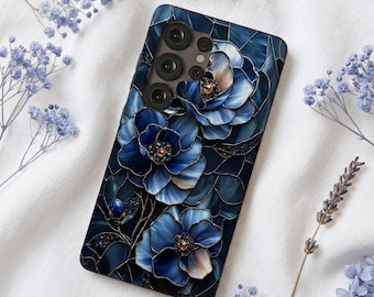 Blue Rose Stained Glass Phone Case | Gothic Floral MagSafe Cover | iPhone 17-13 Pro Max, Samsung Galaxy, Google Pixel