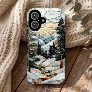 Winter Forest iPhone Case | Snowy Mountain Landscape Phone Cover | Nature Scenic Art MagSafe Case for iPhone 17 16 15