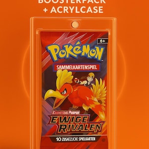 Pokémon Booster «Rivales Eternos – Motivo Pájaro de Fuego» (Carmesí y Morado) – Alemán – Sellado + Estuche Acrílico – Edición Coleccionista