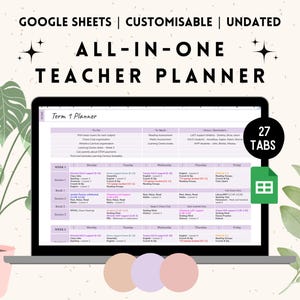 Digital Teacher Planner Template | Google Sheets Teacher Planner | Editable Teacher Planner Template | Undated Planner
