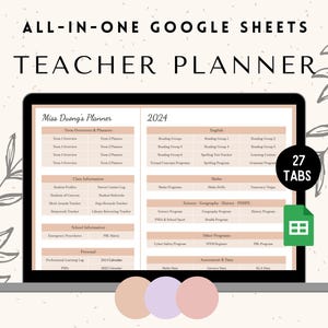 Digital Teacher Planner Template | Google Sheets Teacher Planner | Editable Teacher Planner Template | Undated Template