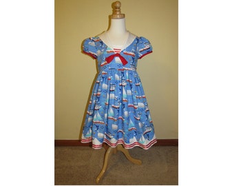 Girls Size 6 Sailor Dress with Sailboat Fabric