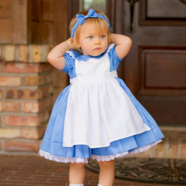 Custom Alice in Wonderland Dress with Pinafore in Baby or Toddler Sizes